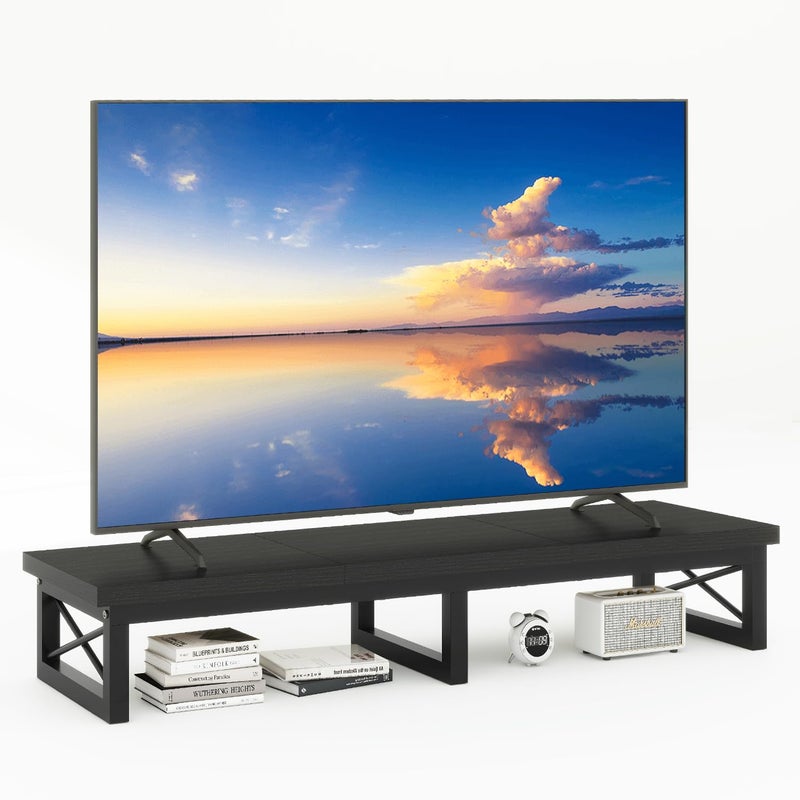 IBUYKE 45" Large TV Riser for 32-60 inch TV,Tabletop Short TV Stand with Storage and Steel Legs,Dual Screen Office Desk,Stand Riser,TV Riser Stand for Home,Bedroom,Living Room,Black TVT002B - Image 1