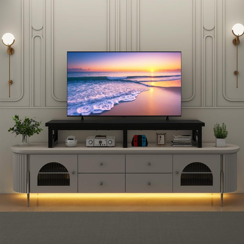 IBUYKE 45" Large TV Riser for 32-60 inch TV,Tabletop Short TV Stand with Storage and Steel Legs,Dual Screen Office Desk,Stand Riser,TV Riser Stand for Home,Bedroom,Living Room,Black TVT002B - Image 4