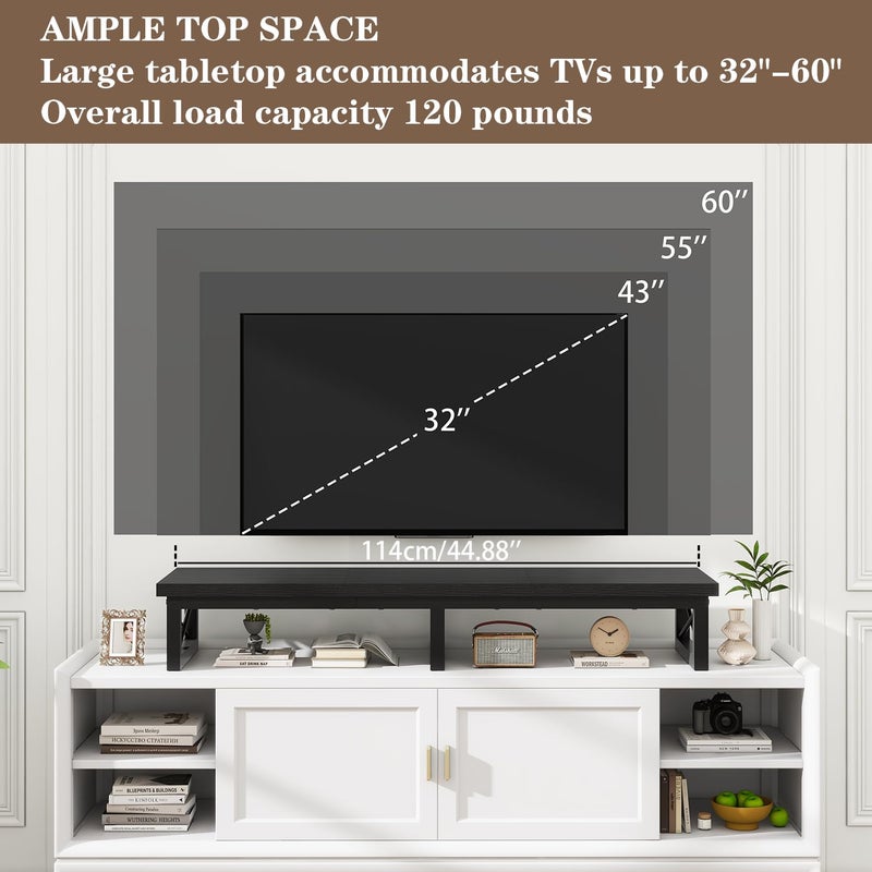 IBUYKE 45" Large TV Riser for 32-60 inch TV,Tabletop Short TV Stand with Storage and Steel Legs,Dual Screen Office Desk,Stand Riser,TV Riser Stand for Home,Bedroom,Living Room,Black TVT002B - Image 5