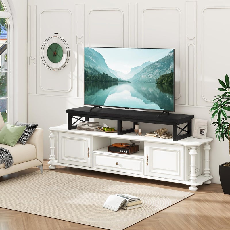 IBUYKE 45" Large TV Riser for 32-60 inch TV,Tabletop Short TV Stand with Storage and Steel Legs,Dual Screen Office Desk,Stand Riser,TV Riser Stand for Home,Bedroom,Living Room,Black TVT002B - Image 2