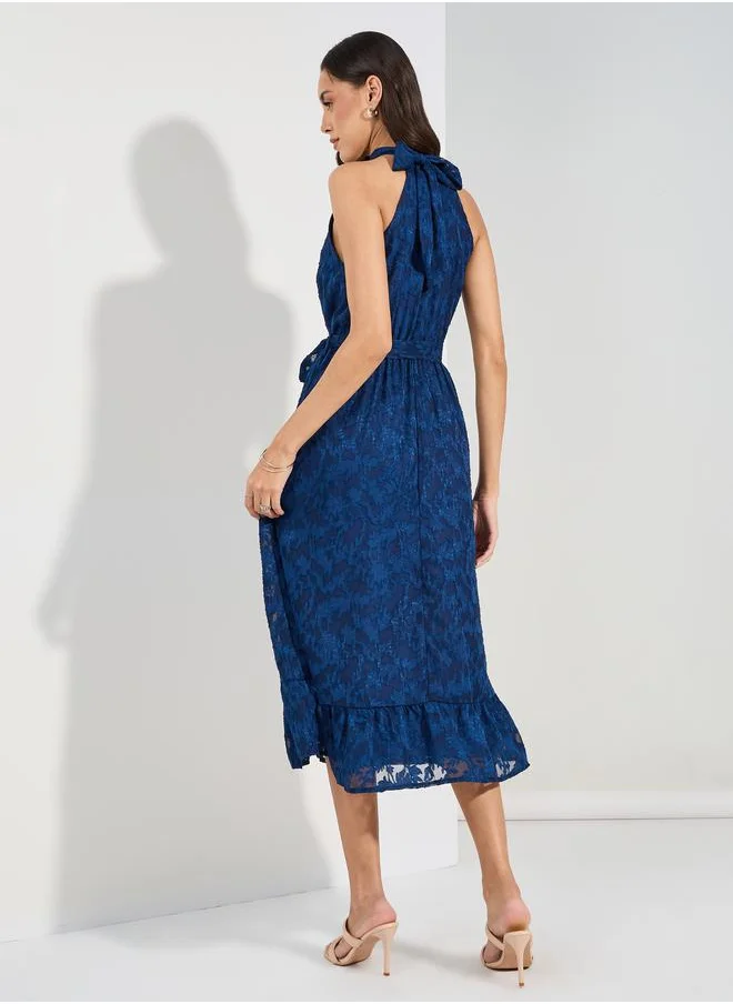 ستايلي Halter Neck Burnout Textured Midi Dress