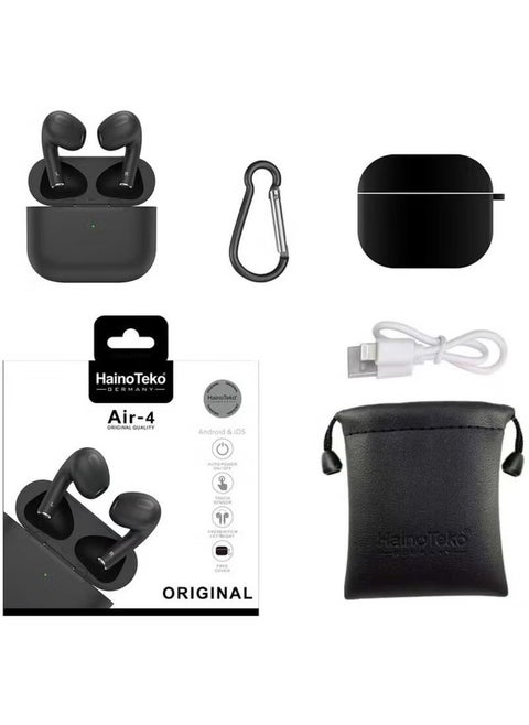 Air-4 Wireless Bluetooth Earbuds with Built-in Microphone, True Wireless In-Ear Bluetooth Headphones, Auto Power On/Off, Touch Control, Apple & Android Compatibility – Black