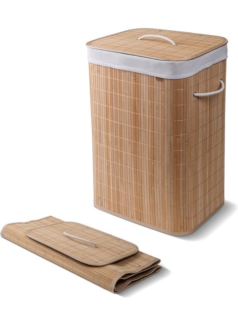 Kitcheno Luxe Natural Bamboo Laundry Basket 19 Gallon (72 Liter) with Lid and Removable Machine Washable Laundry Bag - Holds 2 Loads and 30 lbs