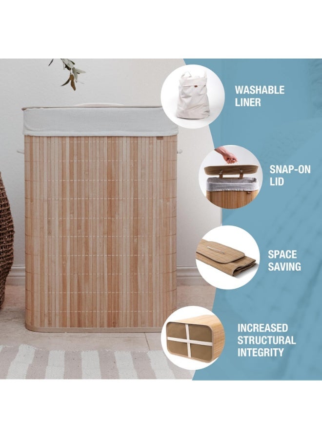 KITCHENOO Kitcheno Luxe Natural Bamboo Laundry Basket 19 Gallon (72 Liter) with Lid and Removable Machine Washable Laundry Bag - Holds 2 Loads and 30 lbs - Image 2