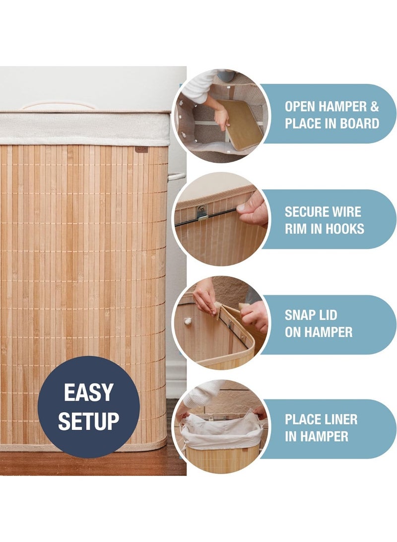 KITCHENOO Kitcheno Luxe Natural Bamboo Laundry Basket 19 Gallon (72 Liter) with Lid and Removable Machine Washable Laundry Bag - Holds 2 Loads and 30 lbs - Image 4