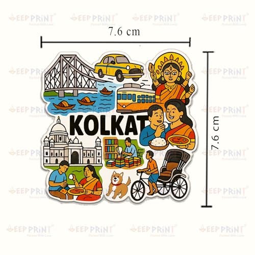 Deep Print Acrylic Fridge Magnet – Indian States Theme | 7.6x7.6 cm | Sparkle Finish | Decorative Souvenir Magnet for Fridge (Multiple State Variants) (Kolkata) - Image 2