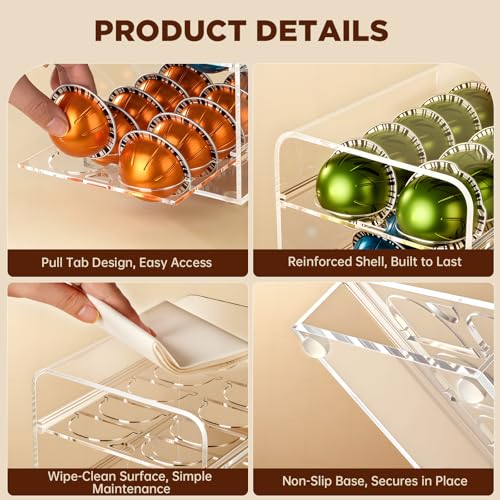 Banafich Acrylic Coffee Pod Holder for Nespresso Vertuo Pods, Countertop Coffee Capsule Storage Organizer, Coffee Drawer for Espresso Accessories, Coffee Gift for Coffee Lovers(Clear_30 Pods) - Image 3