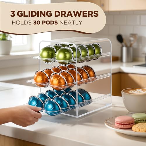 Banafich Acrylic Coffee Pod Holder for Nespresso Vertuo Pods, Countertop Coffee Capsule Storage Organizer, Coffee Drawer for Espresso Accessories, Coffee Gift for Coffee Lovers(Clear_30 Pods) - Image 2