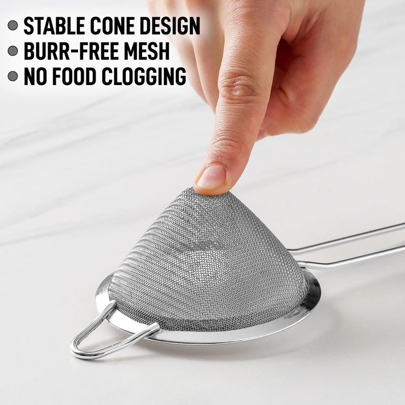 Zulay Kitchen 304 Stainless Steel Fine Mesh Strainer For Kitchen - Sieve Sifters For Food, Tea, Rice, Oil, Noodles, Fruits, Vegetables - Rust-Proof, Easy to Clean Drink Strainer (Silver) - Image 5