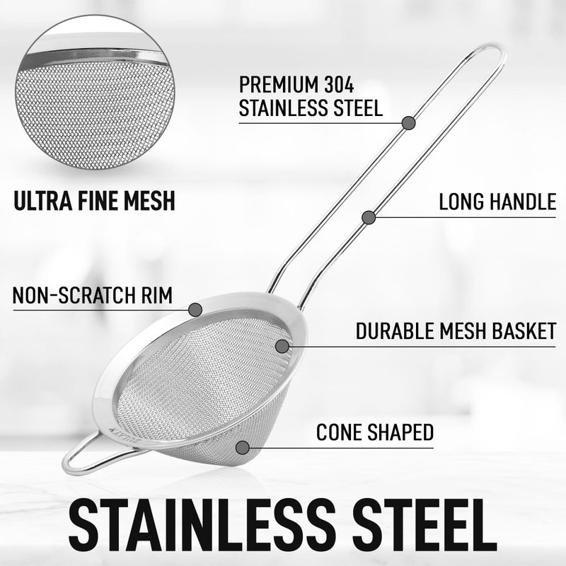 Zulay Kitchen 304 Stainless Steel Fine Mesh Strainer For Kitchen - Sieve Sifters For Food, Tea, Rice, Oil, Noodles, Fruits, Vegetables - Rust-Proof, Easy to Clean Drink Strainer (Silver) - Image 2