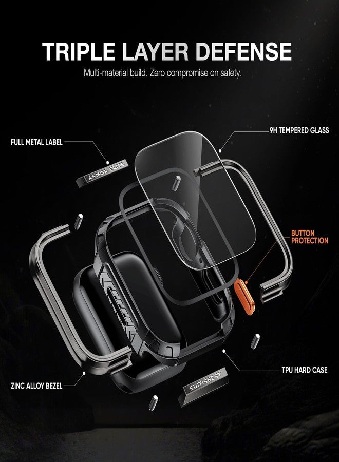 Suitisbest Metal Rugged Case for Apple Watch 44mm Case, Shockproof Protective Case Bumper Full-Metal Bezel 9H Tempered Glass Screen Protector Cover for iWatch 6 5 4 SE - Image 2