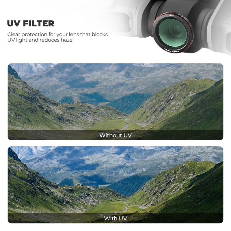FreeWell فلاتر مغناطيسية من فريويل 3-pack لجهاز DJI Neo 2 - تشمل فلتر CPL (مستقطب) لتقليل الوهج، وفلتر UV لحماية العدسة، وفلتر بلاك جلو ميس 1/4 للتأثيرات السينمائية. - Image 5