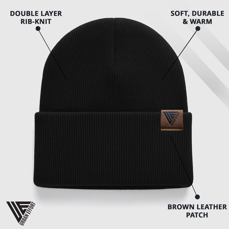 Urban Effort Beanie for Men Women â€“ Warm Acrylic Unisex Knit Winter Hats for Men, Soft Stretch Fit, Classic Streetwear Style (Black) - Image 2
