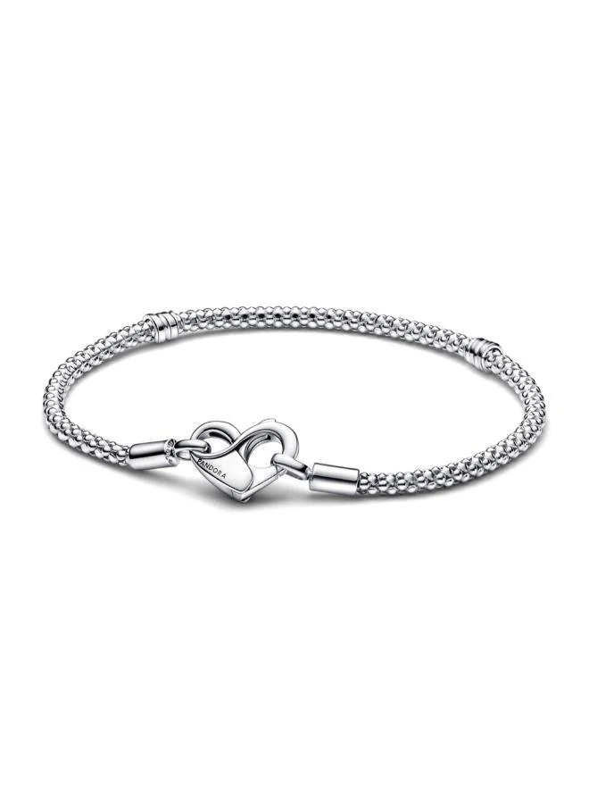 باندورا Studded chain sterling silver bracelet with heart clasp