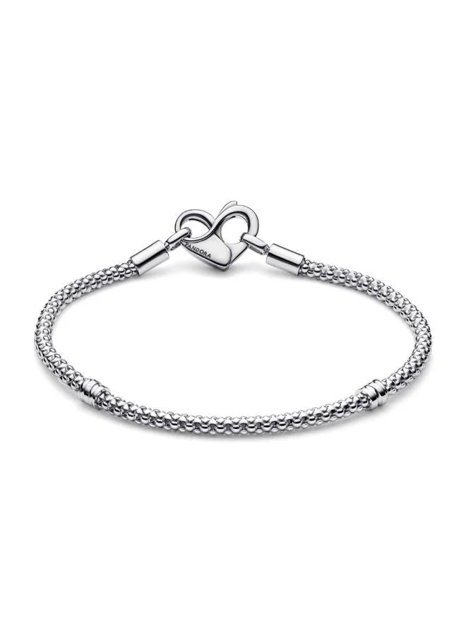 باندورا Studded chain sterling silver bracelet with heart clasp