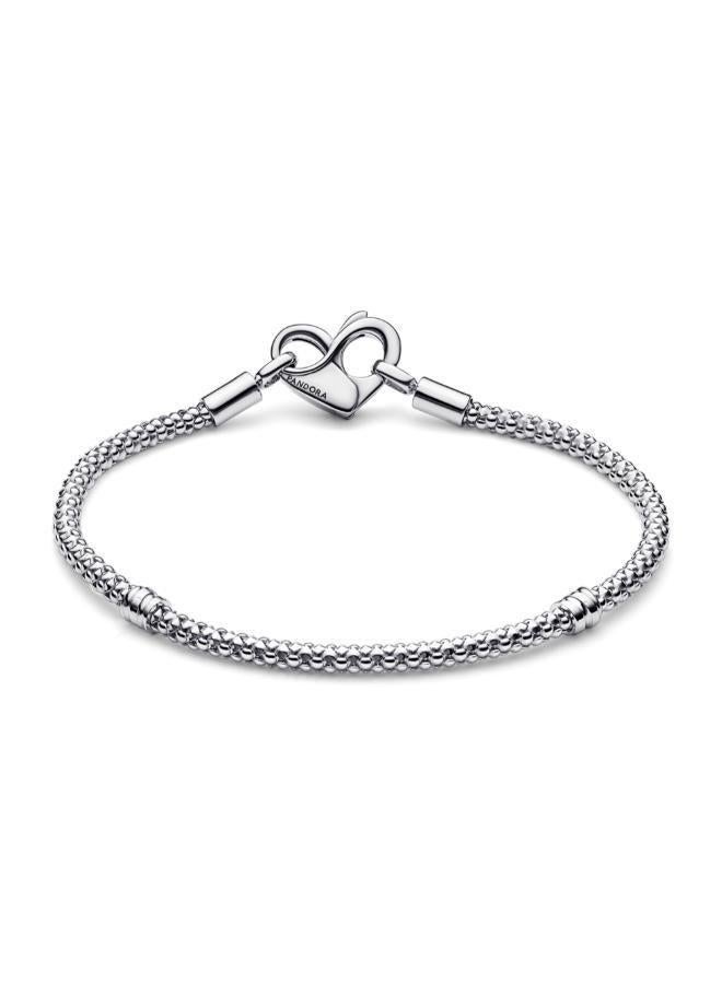 PANDORA Studded chain sterling silver bracelet with heart clasp - Image 2