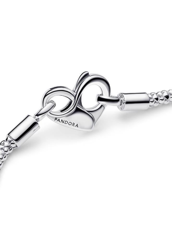 PANDORA Studded chain sterling silver bracelet with heart clasp - Image 3