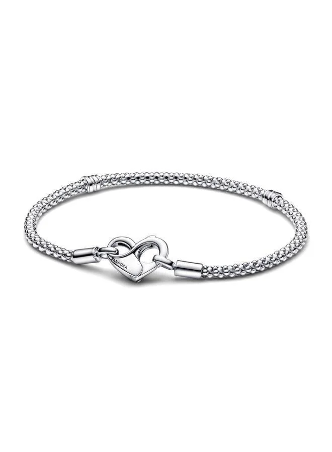 Studded chain sterling silver bracelet with heart clasp