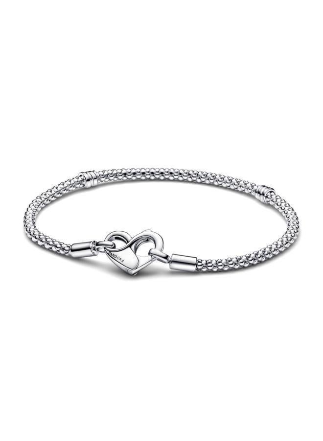 PANDORA Studded chain sterling silver bracelet with heart clasp - Image 1