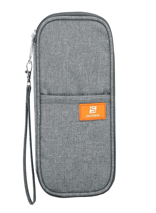 DAHSHA Fabric Travel Family Passport Holder Card Holder Wallet Travel Accessories Document Organizer Passport Cover Travel Wallet with Removable Hand Strap for Men and Women (Grey - 13 x 3 x 23 Cm) - Image 1