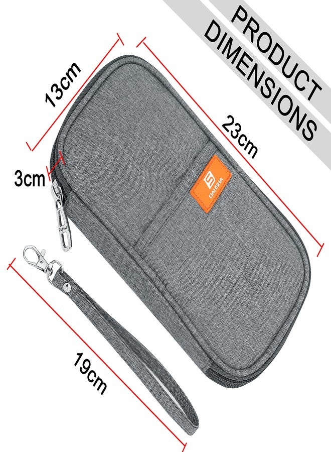 DAHSHA Fabric Travel Family Passport Holder Card Holder Wallet Travel Accessories Document Organizer Passport Cover Travel Wallet with Removable Hand Strap for Men and Women (Grey - 13 x 3 x 23 Cm) - Image 2