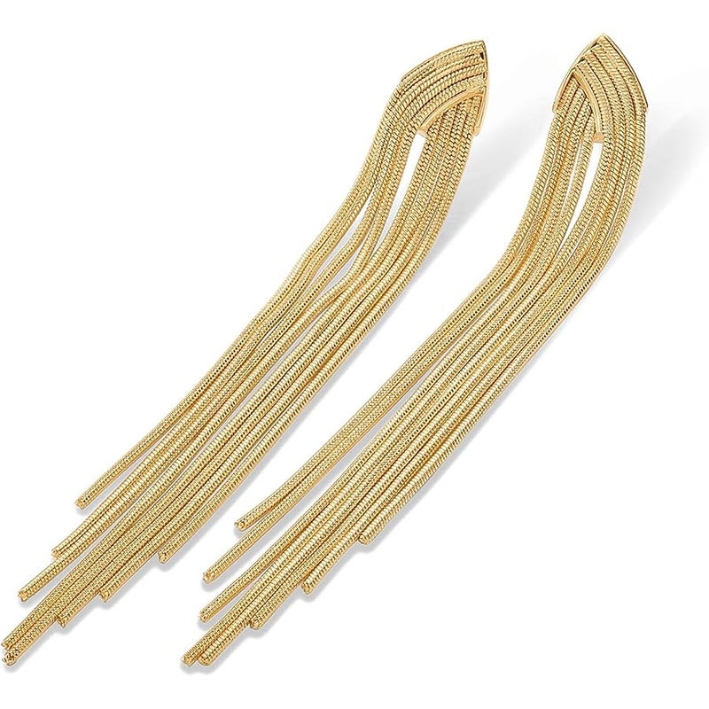 بافوا PAVOI 14K Gold Plated 925 Sterling Silves Posts Long Tassel Dangle Earrings for Women | Elegant Rhinestone Chain Chandelier Drop Earrings | Statement Jewelry - Image 3