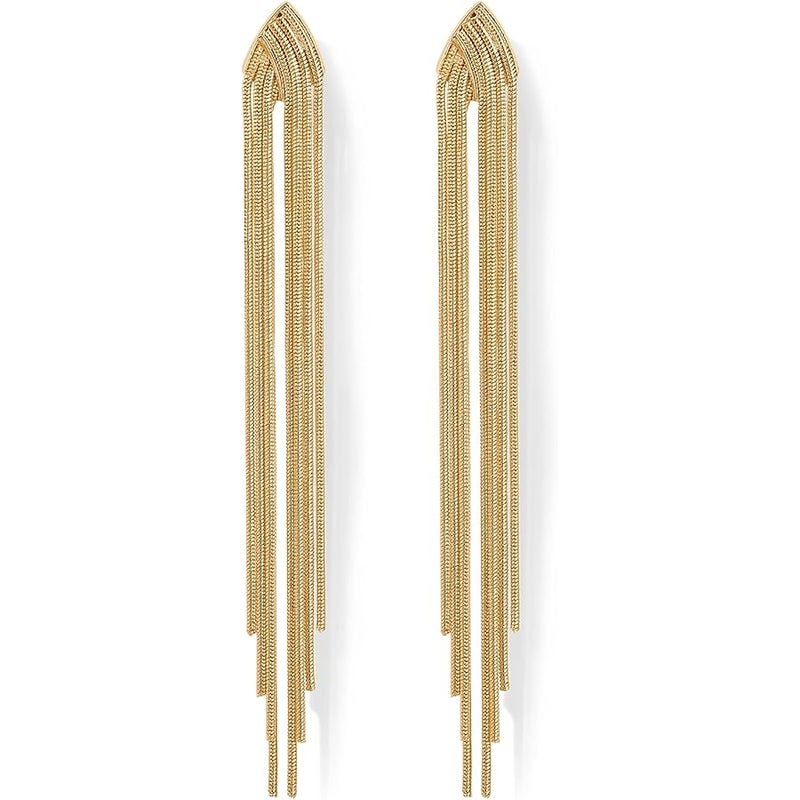 بافوا PAVOI 14K Gold Plated 925 Sterling Silves Posts Long Tassel Dangle Earrings for Women | Elegant Rhinestone Chain Chandelier Drop Earrings | Statement Jewelry - Image 1