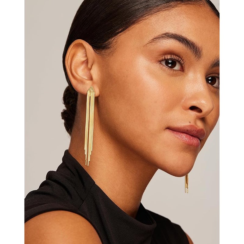 بافوا PAVOI 14K Gold Plated 925 Sterling Silves Posts Long Tassel Dangle Earrings for Women | Elegant Rhinestone Chain Chandelier Drop Earrings | Statement Jewelry - Image 2