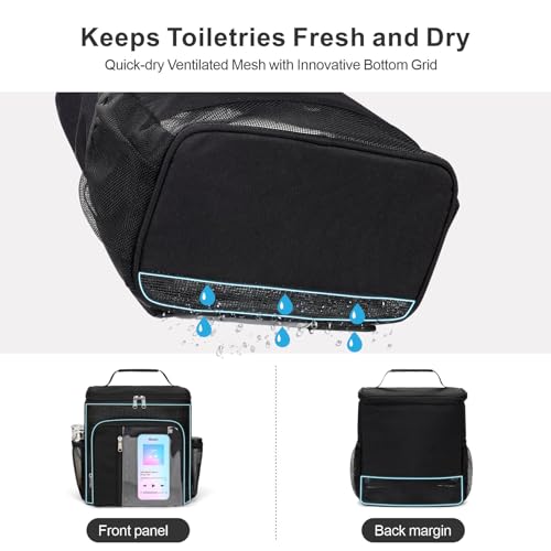 F-color Hanging Shower Caddy Portable - College Dorm Essentials for Guys with Hooks, Quick-Dry Shower Bag for Dorm Travel Gym Camping Essentials, Water-Resistant with Multiple Pockets, Black - Image 4