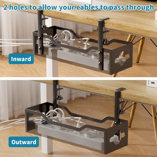 Litwaro Under Desk Cable Management Tray No Drill, Metal Mesh Cable Management Under Desk with Clamp Mount, 2 Hole Cable Tray with Wire Management and Cord Organizer for Home Office Standing Desk - Image 5