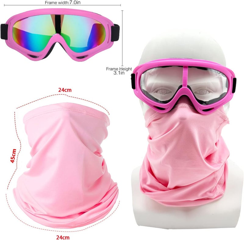 LJDJ Motorcycle Goggles with 2 Pack Neck Breathable Bandana Mask - Pink - Image 2
