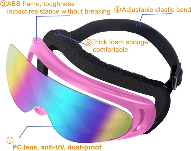 LJDJ Motorcycle Goggles with 2 Pack Neck Breathable Bandana Mask - Pink - Image 4