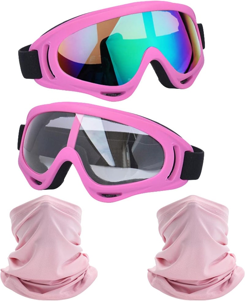 LJDJ Motorcycle Goggles with 2 Pack Neck Breathable Bandana Mask - Pink - Image 1