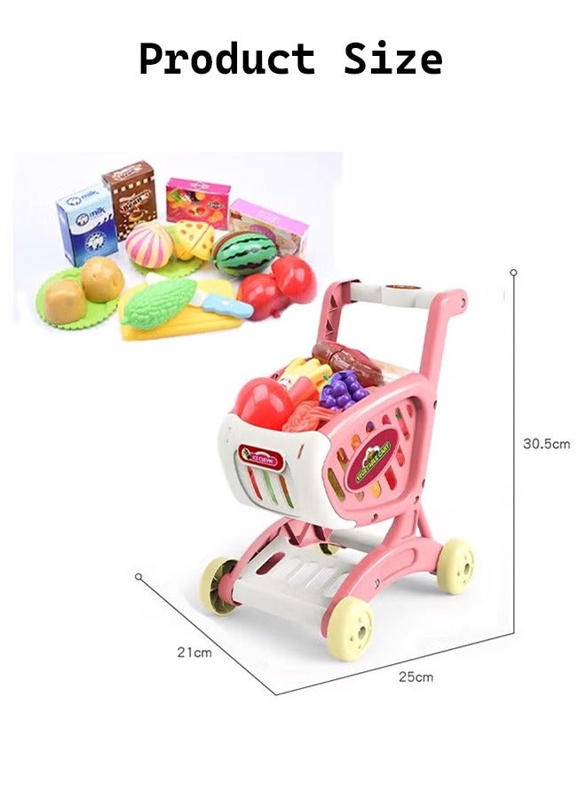 Gerenic Kids Shopping Cart Trolley, Pretend Play Trolley Toy Playset, Educational Toy, Little Helper's Shopping Cart Trolley for Kids, Kitchen Role Play Cart Trolley Playset, 2 in 1 Simulated Shopping Cart Trolley with Wheels, Grocery Shopping Cart with Pretend Food and Accessories, Easy Assembly Child-Safe and Durable, Perfect for Ages 2+ Role-Playing Games(Pink)  - Image 2