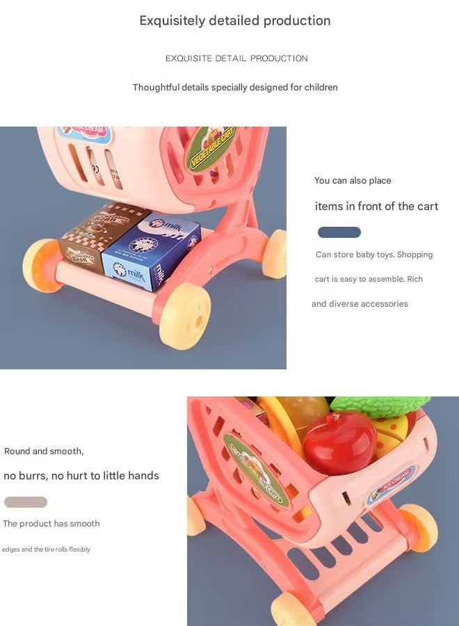 Gerenic Kids Shopping Cart Trolley, Pretend Play Trolley Toy Playset, Educational Toy, Little Helper's Shopping Cart Trolley for Kids, Kitchen Role Play Cart Trolley Playset, 2 in 1 Simulated Shopping Cart Trolley with Wheels, Grocery Shopping Cart with Pretend Food and Accessories, Easy Assembly Child-Safe and Durable, Perfect for Ages 2+ Role-Playing Games(Pink)  - Image 5