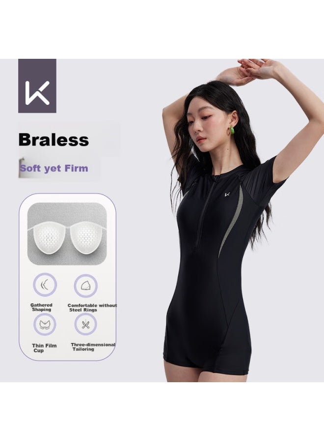 Keep Women's Professional One-piece Square Leg Swimsuit Compeive Conservative Plus Size Swimwear Black - Image 3