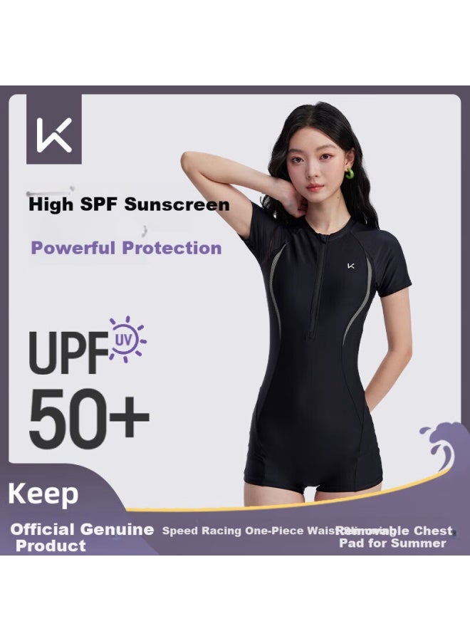 Keep Women's Professional One-piece Square Leg Swimsuit Compeive Conservative Plus Size Swimwear Black - Image 1