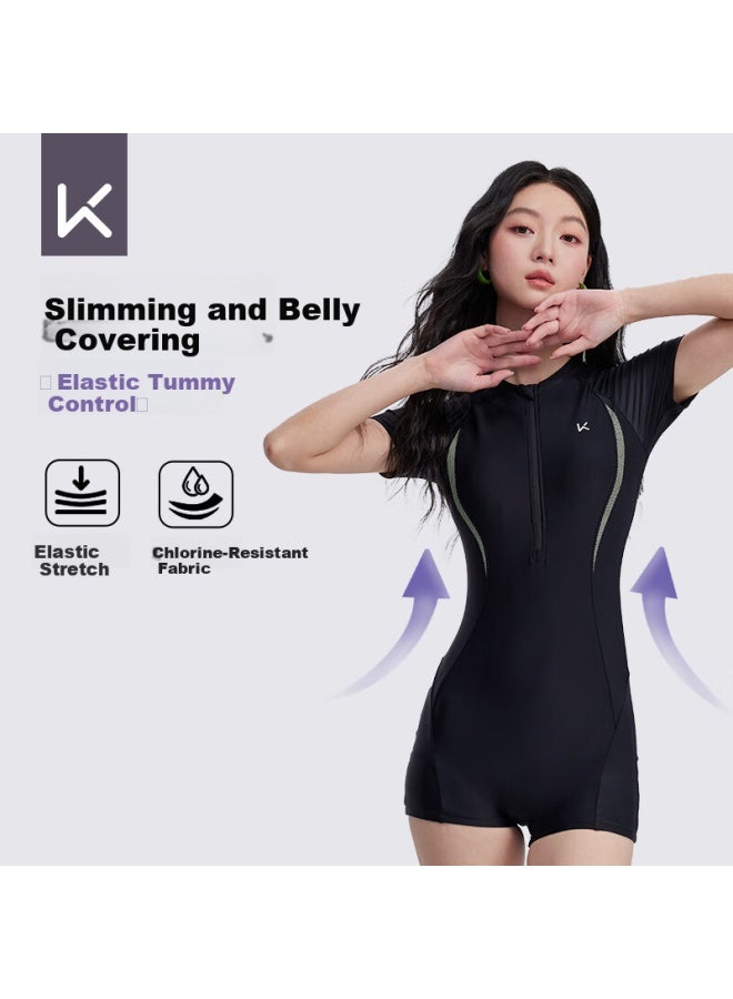 Keep Women's Professional One-piece Square Leg Swimsuit Compeive Conservative Plus Size Swimwear Black - Image 2