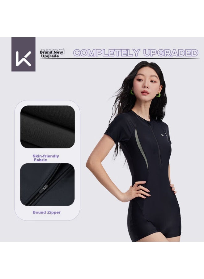 Keep Women's Professional One-piece Square Leg Swimsuit Compeive Conservative Plus Size Swimwear Black - Image 4