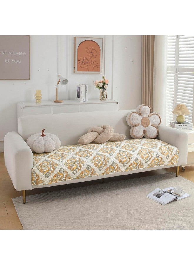 HOKIPO HOKIPO Polyester Printed Quilted Sofa Cover Mats For 1/2/3 Seater Sofa And L Shape. Make Your Own Sofa Cover Set, Mat Length 90(D) X 90(L) Cm, Damask Beige (New-790-D4)  - Image 1
