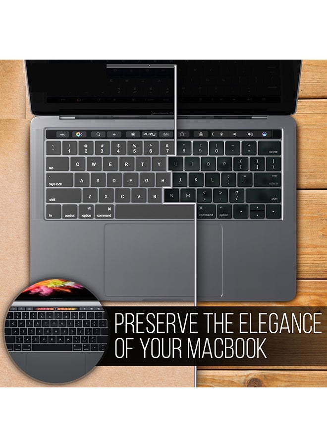 O Ozone Macbook Pro Keyboard Cover With Touch Bar For 13 And 15 Inch (A2159, A1989, A1990, A1706, A1707) Silicone Skin Protector - English US Layout Black - Image 3