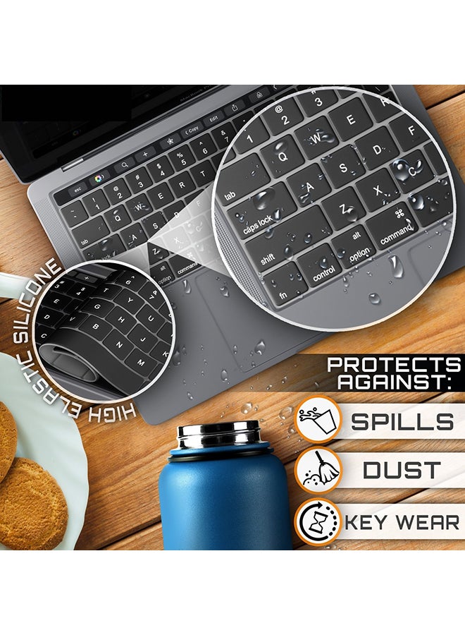 O Ozone Macbook Pro Keyboard Cover With Touch Bar For 13 And 15 Inch (A2159, A1989, A1990, A1706, A1707) Silicone Skin Protector - English US Layout Black - Image 4