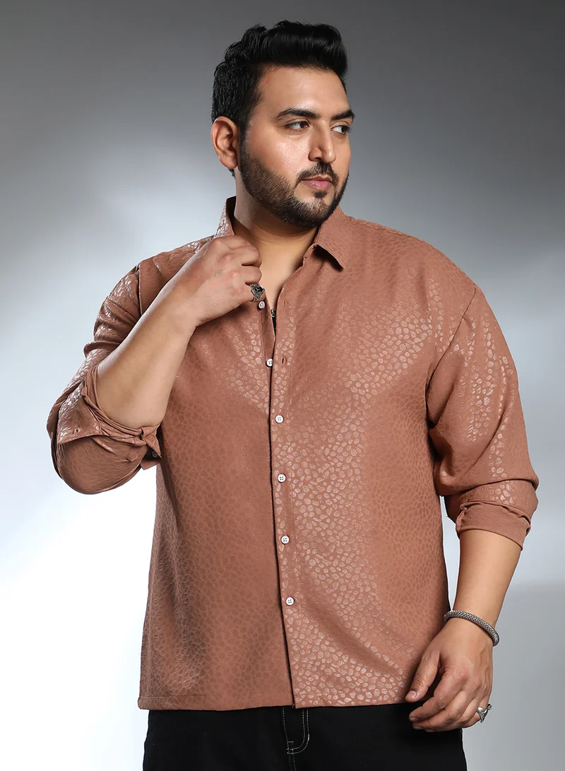 Instafab Plus Instafab Plus Men's Salmon Orange Pavement Shirt For Casual Wear | Spread Collar | Long Regular Sleeves | Button Closure | Plus Size Shirt Crafted With Comfort Fit For Everyday Wear