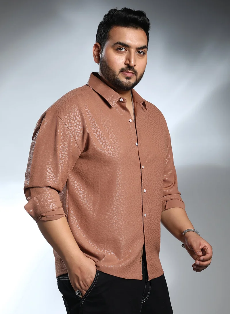 Instafab Plus  Instafab Plus Men's Salmon Orange Pavement Shirt For Casual Wear | Spread Collar | Long Regular Sleeves | Button Closure | Plus Size Shirt Crafted With Comfort Fit For Everyday Wear for Men | Best Price UAE