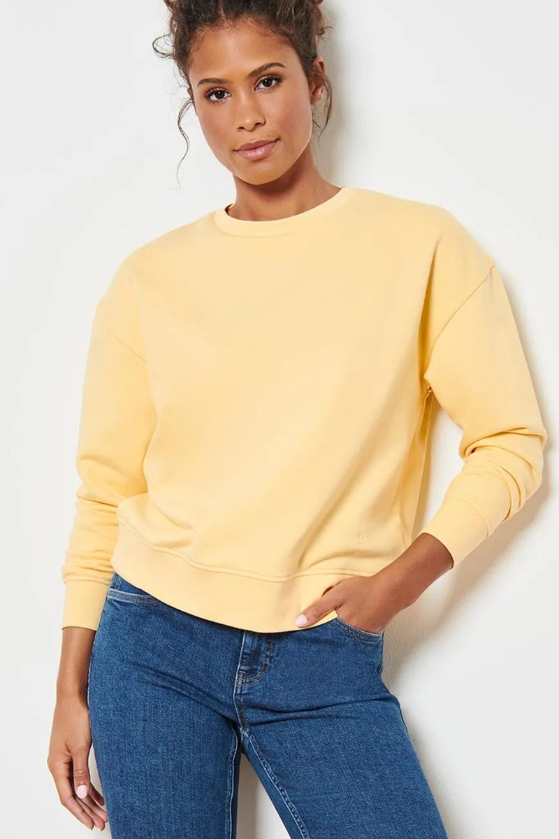 Tchibo Women Crew Neck Embroidered Long Sleeves Sweatshirt, Yellow - Image 1