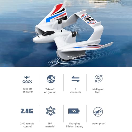 GoolRC RC Plane Remote Control Airplane 3 in 1 Water Land Air RC Airplane 24GHz 2CH RC Aircraft RC Glider with Gyroscope and Stunt Flying 2 Batteries for Beginners White - Image 5