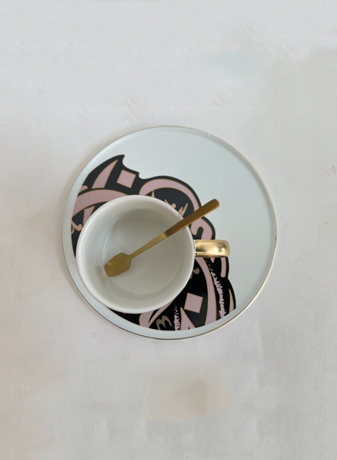 فنجان قهوة على الطريقة المغربية وصحن مع ملعقة مجموعة شاي بعد الظهر - Image 2