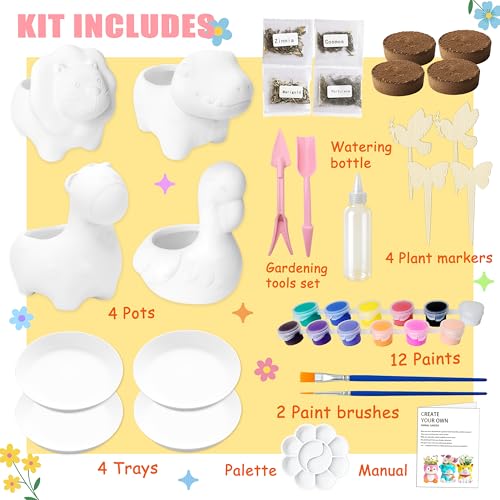 yasest Paint & Plant Flower Growing Kit for Kids - 4 Set DIY Animal Pattern Ceramic Painting Kit, Kids Gardening Set, Arts & Crafts for Ages 8-12, Birthday Gifts for 5 6 7 8 9 10 11 12 Year Old Girl - Image 4