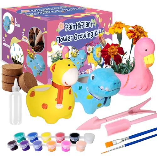 yasest Paint & Plant Flower Growing Kit for Kids - 4 Set DIY Animal Pattern Ceramic Painting Kit, Kids Gardening Set, Arts & Crafts for Ages 8-12, Birthday Gifts for 5 6 7 8 9 10 11 12 Year Old Girl - Image 1