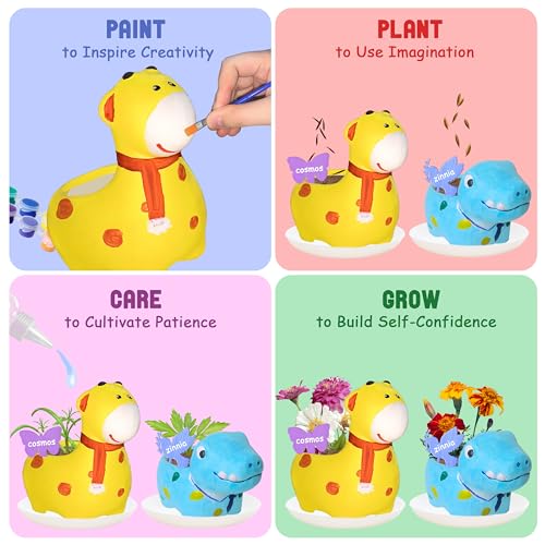 yasest Paint & Plant Flower Growing Kit for Kids - 4 Set DIY Animal Pattern Ceramic Painting Kit, Kids Gardening Set, Arts & Crafts for Ages 8-12, Birthday Gifts for 5 6 7 8 9 10 11 12 Year Old Girl - Image 3
